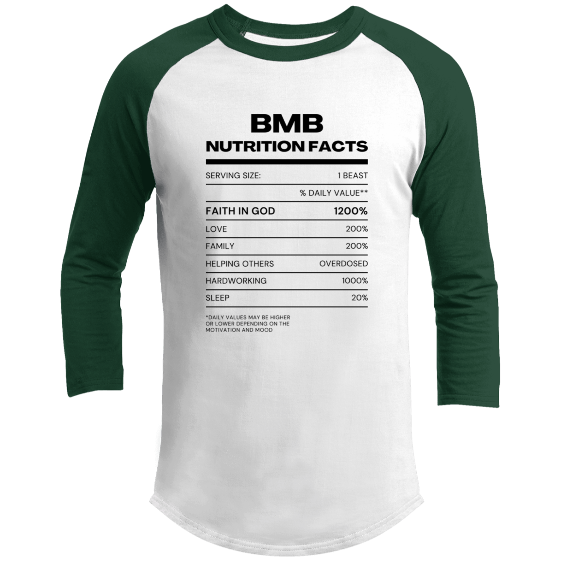 BMB Nutritional Facts color Sleeve Shirt